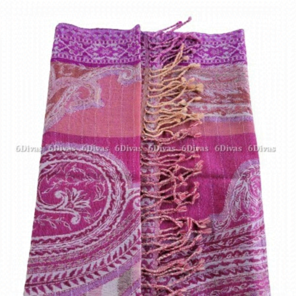 Womens Woolen Shawl Red Paisley Wool Scarf Shawl